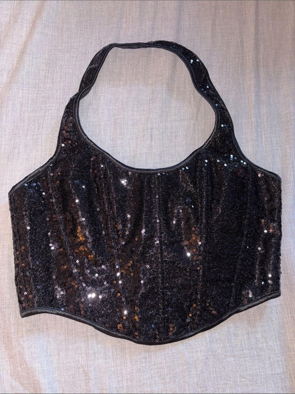 Black Sequin Halter Crop Top